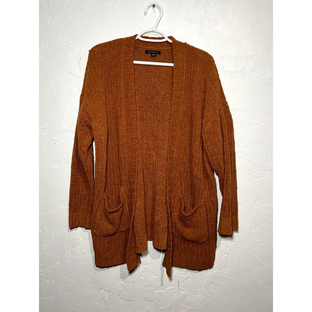 American Eagle burnt‎ orange chenille open front cardigan woens XS contemporary